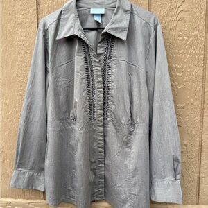 Women's Gray Ruffle-Front Button Jacket